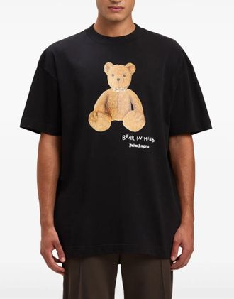 Palm Angels Mens Bear Mind Logo T-Shirt Black Clothing > Polo & T-Shirts