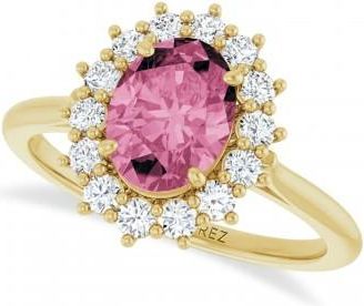 Allurez Oval Pink Tourmaline & Diamond Halo Ring 14K Yellow Gold (1.72ct)
