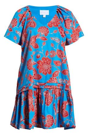 Sugarlips Ripon Floral Seruma Drop Waist Shift Dress in Blue-Red-Multi at Nordstrom, Size 2 X