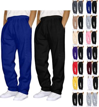 Generic Pack of 2 Mens Joggers Mens Jogging Sweatpants with Drawstring Solid Tracksuits Bottoms Straight Wide Leg Casual Trousers for Mens UK Gym Sports Activ