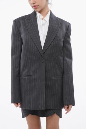 Off-white Blazer Tomboy Fit in Misto Lana Vergine Gessata Off-White