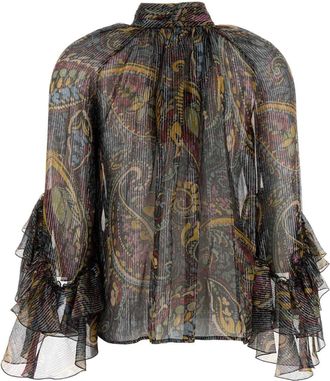Etro Womens Printed Silk Blend Blouse X0810 Exterior: Metal Fiber Camicie Shirt