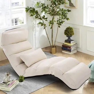 Costway Costway - Sill&oacute;n Plegable, Sof&aacute; Acolchado Regulable En 5 Posiciones, Sill&oacute;n De Suelo A Ras (beige)