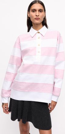 Ganni Pink Striped Heavy Cotton Polo Shirt - Size XXS Organic