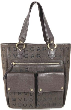 Bulgari Brown Leather Shoulder Bag Tote Bag (Pre-Owned)