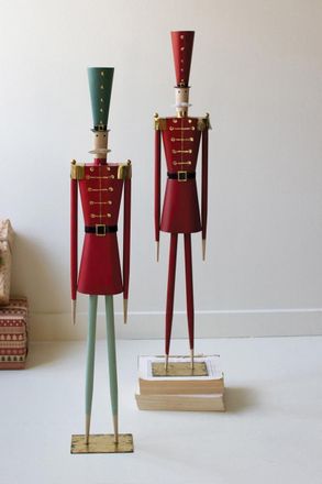 Kalalou Set Of Two Painted Metal Christmas Soldiers