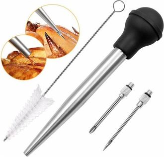 OEM Bulbo De Jugo De Acero Inoxidable 304 Y Caucho, Bulbo De Jeringa De Grado Alimenticio Para Salsas Con Aguja De Inyecci&oacute;n Y Cepillo De Limpieza Para Co