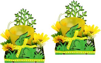 I.GE.A. Teelichthalter »Hase« 2er Set Windlicht Osterhase Glas Holz Kerzenleuchter Frühlingskranz 3D