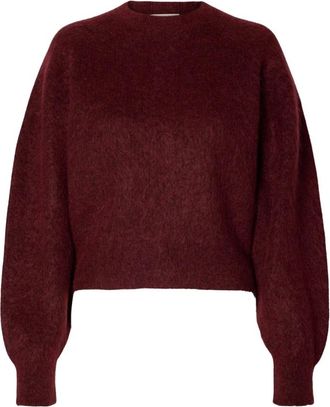 Selected Mira Knit Short O-neck - Dames - Truien - Rood - Maat: S Wol