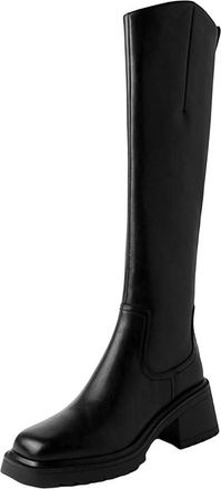 Generic Womens Pot Cow Skin Square Toe High Heel Non-Slip Platform Riding Boots Vintage Winter Boots