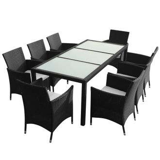 Berkfield Home 9 Piece Outdoor Dining Set with Cushions Poly Rattan Black