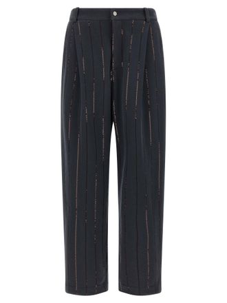 Brunello Cucinelli Womens Dazzling Chalk Stripe Embroidery Joggers