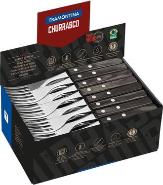 Tramontina Caja Expositora 60 Tenedores De Mesa Polywood Casta&ntilde;o Tramontina