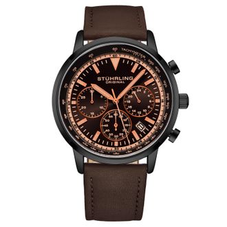 Stührling Mens Monaco Chronograph with Tachymeter Quartz 3986L 44mm Watch - Brown - One Size