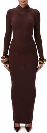 Naked Wardrobe Rib Long Sleeve Body-Con Sweater Dress in Dark Chocolate at Nordstrom Rack, Size Medium