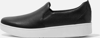 FitFlop Womens Rally Leather Slip-On Skate Sneakers In Black