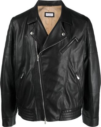 Brunello Cucinelli leather biker jacket - men - Calf Leather/Cotton/Cupro - L - Black