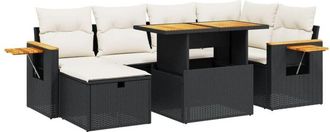 vidaXL Set De Comedor De Jard&iacute;n 7 Pzas Y Cojines Rat&aacute;n Sint&eacute;tico Negro Vidaxl
