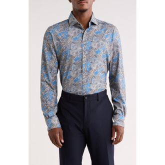 Emanuel Berg Modern Fit 4 Flex Stretch Knit Button-Up Shirt in Blue at Nordstrom Rack, Size Small R