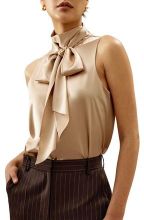 LilySilk Womens Sleeveless Tie-neck Silk Blouse in Light Camel at Nordstrom, Size Small