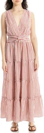 Max Studio Knotted Tiered Maxi Dress in Red/White Stripe at Nordstrom Rack, Size X-Small