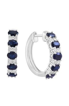 Effy Sterling Silver Sapphire & Diamond Hoop Earrings - 0.06ct. in Blue at Nordstrom Rack