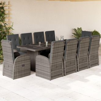 vidaXL Set De Comedor De Jard&iacute;n 11 Pzas Y Cojines Rat&aacute;n Sint&eacute;tico Gris Vidaxl