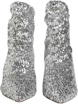 Dolce & Gabbana Womens Silver Sequined Short Boots Stretch Shoes Polyester
