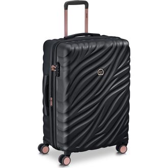 DELSEY Paris Alexis Hardside 25-Inch Medium Checked Expandable Spinner Luggage in Black/rose Gold at Nordstrom