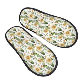Generic Fuzzy Slippers Bright Sunflowers Unisex Fleece Slippers Furry Anti-Slide Slipper For Home Bedroom Spa L