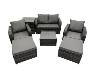 Fimous Love Sofa Reclining Chair Coffee Table Set with Side Table 2 Big Stool in Dark Grey