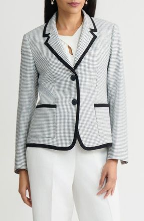 Kasper Contrast Detail Tweed Jacket in Lily White/Black at Nordstrom, Size 14