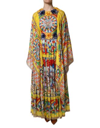 Dolce & Gabbana Multicolour Carretto Print Kaftan Twill Womens Dress
