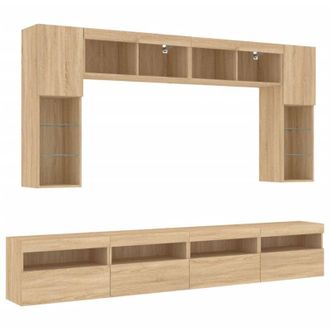 vidaXL Vidaxl - Muebles De Tv De Pared Con Luces Led 8 Piezas Roble Sonoma