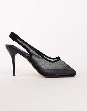 Topshop scarpa slingback in mesh con tacco a freccia nera-Nero
