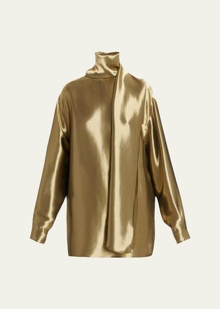 Ferragamo Metallic Wool Draped Turtleneck Shirt