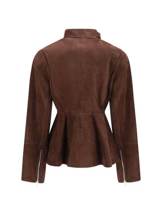 Alaia Womens Peplum Jacket Chocolate Suede Goatskin (hircus Goatskin)