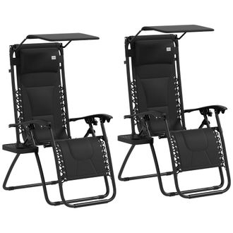 OUTSUNNY 2 Pcs Zero Gravity Lounger Chair - Folding Reclining Chair - Black | TJ Hughes
