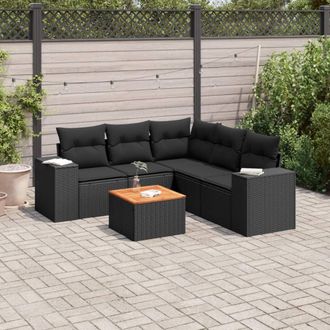 vidaXL Vidaxl - Set De Sof&aacute;s De Jard&iacute;n 6 Piezas Y Cojines Rat&aacute;n Sint&eacute;tico Negro