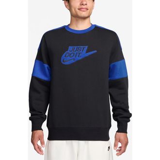 Nike Sportswear Club Fleece Crewneck Sweatshirt in Black/Game Royal at Nordstrom Rack, Size Xx-Large