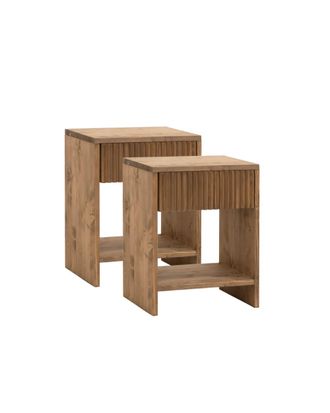 Deco Wood Set 2 mesitas de noche madera maciza con caj&oacute;n roble oscuro 60x40cm