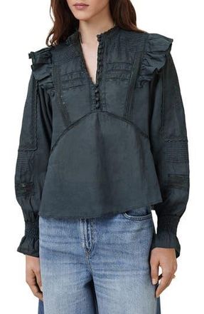 AllSaints Heather Ruffle Top in Blueberry Blue at Nordstrom Rack, Size 6 Us / 10 Uk