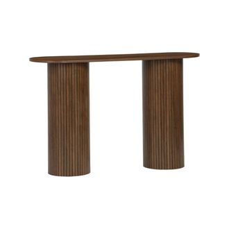 Sweeek Consola escandinava ovalada efecto madera acanalada, 120cm, nogal