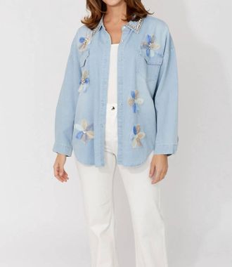 Frank Lyman Design Faylina Floral Embellished Top In Light Blue
