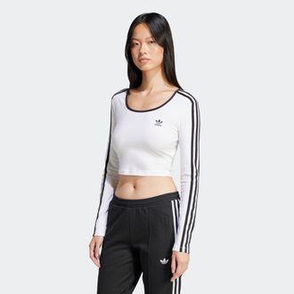 adidas Langarmshirt ADIDAS ORIGINALS 3S LS CROP, Damen, Gr. XXL, weiss (wei&szlig;), Obermaterial: 93% Baumwolle, 7% Elasthan, normal, tiefer Rundhals, Shirts Lang