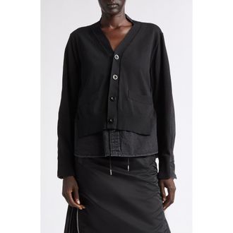 sacai Cardigan Front Denim Shirt in Black at Nordstrom, Size 1