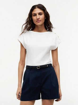 Tommy Hilfiger Gold-Tone Button Boat Neck T-Shirt