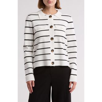 T Tahari Collar Button Front Cardigan in Snow Globe/Black Stripe at Nordstrom Rack, Size X-Small