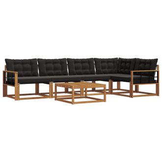 vidaXL Conjunto De Sof&aacute;s De Exterior Con Coj&iacute;n 6 Pcs Natural Y Negro Vidaxl
