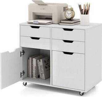 Costway 4 Drawer Dresser Chest Mobile Storage Cabinet w/Universal Wheels-White